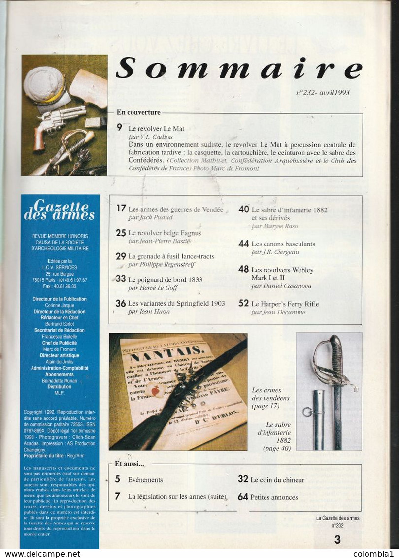 GAZETTE DES ARMES N 232 Année 1993 (voir Detail) - French