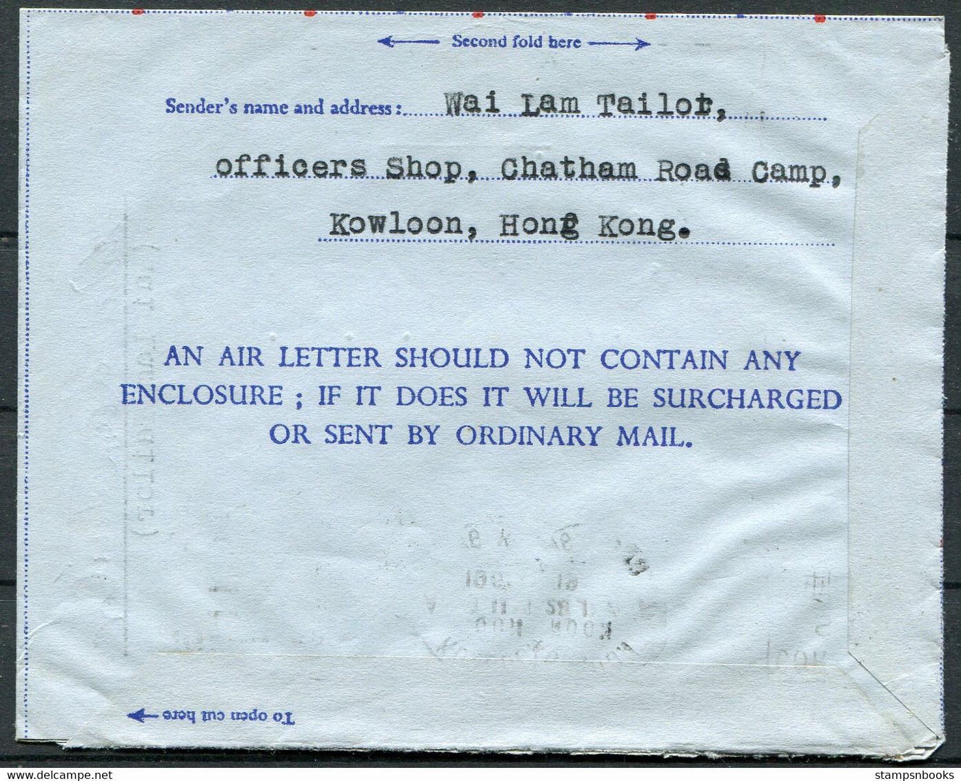 1965 Hong Kong Aerogramme,Tailor,Chatham Road Camp,Kowloon - RAF Flt. Lt. Carpenter, High Wycombe Re Cap Order - Brieven En Documenten