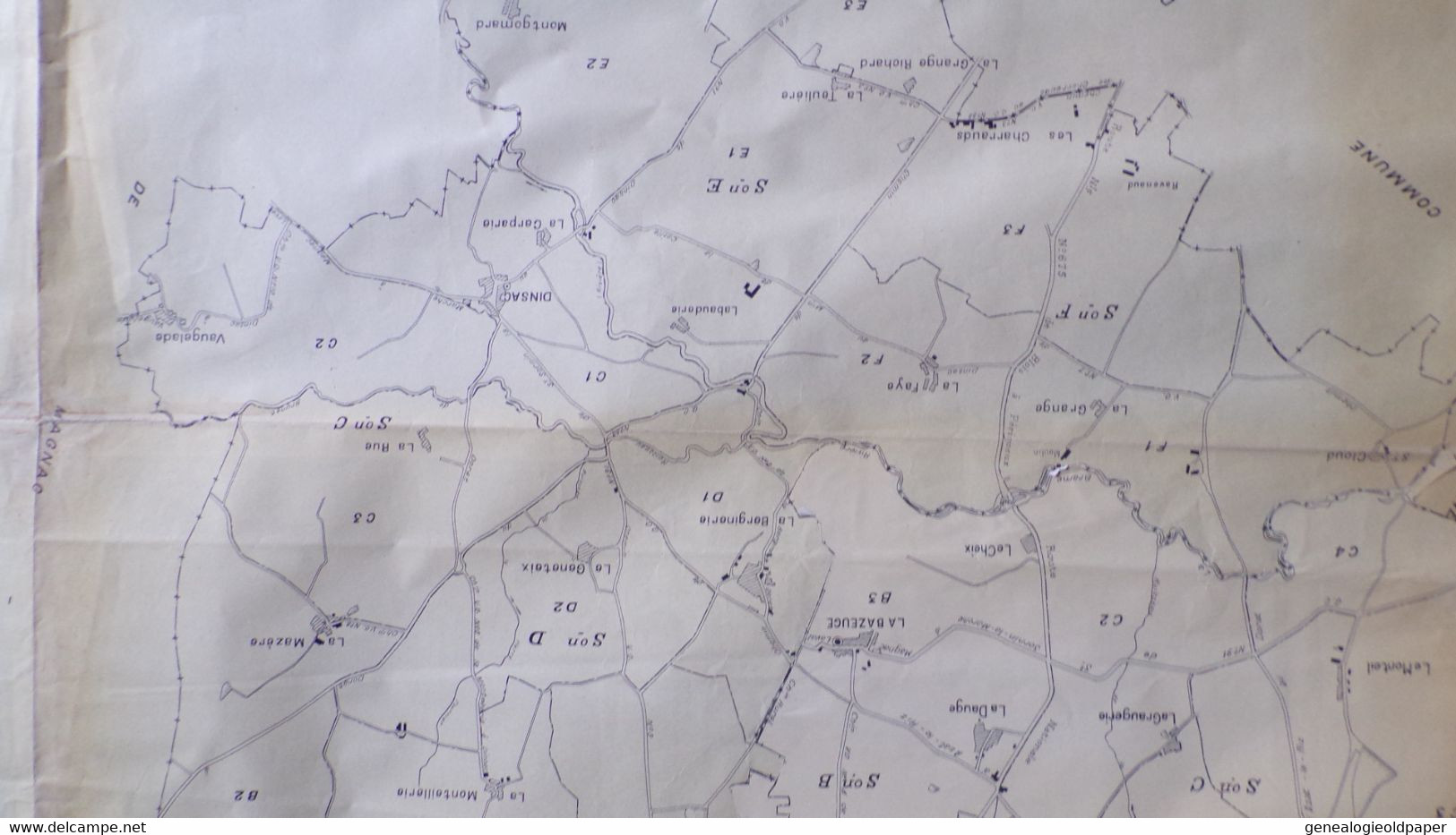 87- DINSAC- RARE CARTE PLAN REVISE POUR 1937- TABLEAU ASSEMBLAGE-MONTGOMARD-LABAUDERIE-LES CHARRAUDS-LA BAZEUGE- - Affiches