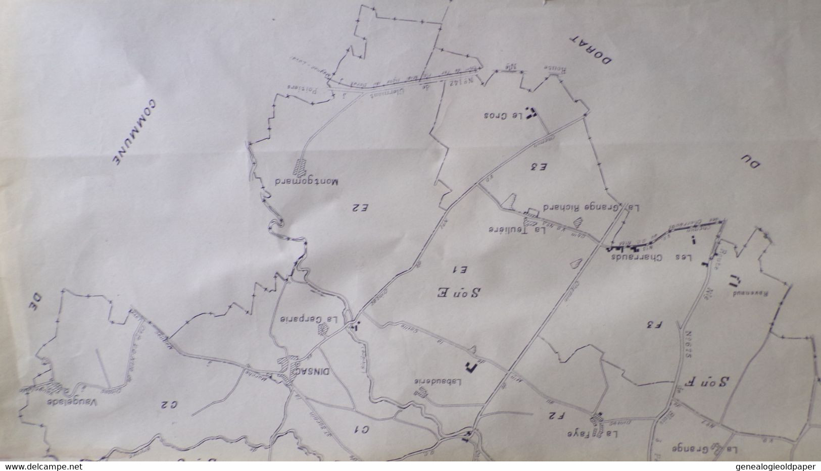 87- DINSAC- RARE CARTE PLAN REVISE POUR 1937- TABLEAU ASSEMBLAGE-MONTGOMARD-LABAUDERIE-LES CHARRAUDS-LA BAZEUGE- - Plakate