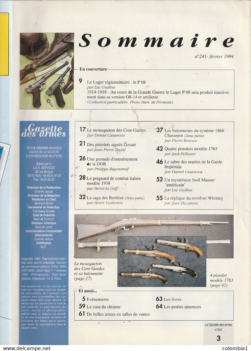 GAZETTE DES ARMES N 241 Année 1994 (voir Detail) - French