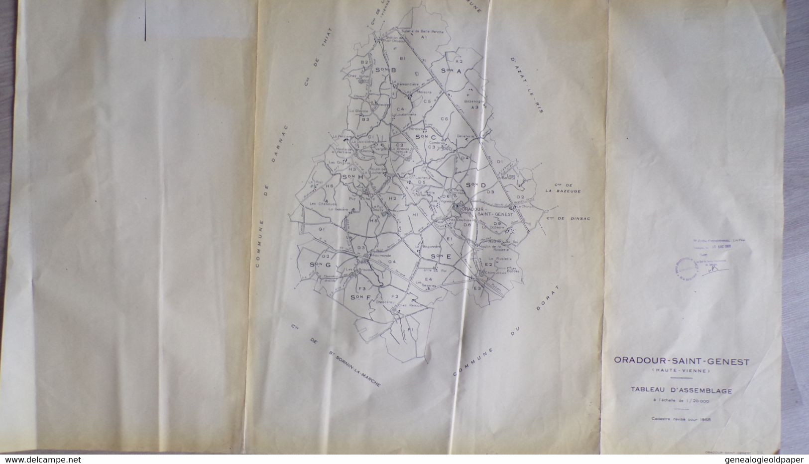 87- ORADOUR SAINT GENEST-RARE CARTE PLAN TABLEAU ASSEMBLAGE 1958- PUY RICHARD-MOULIN DU ROI-RIVALERIE-BROUSSES-CHIGROS - Posters