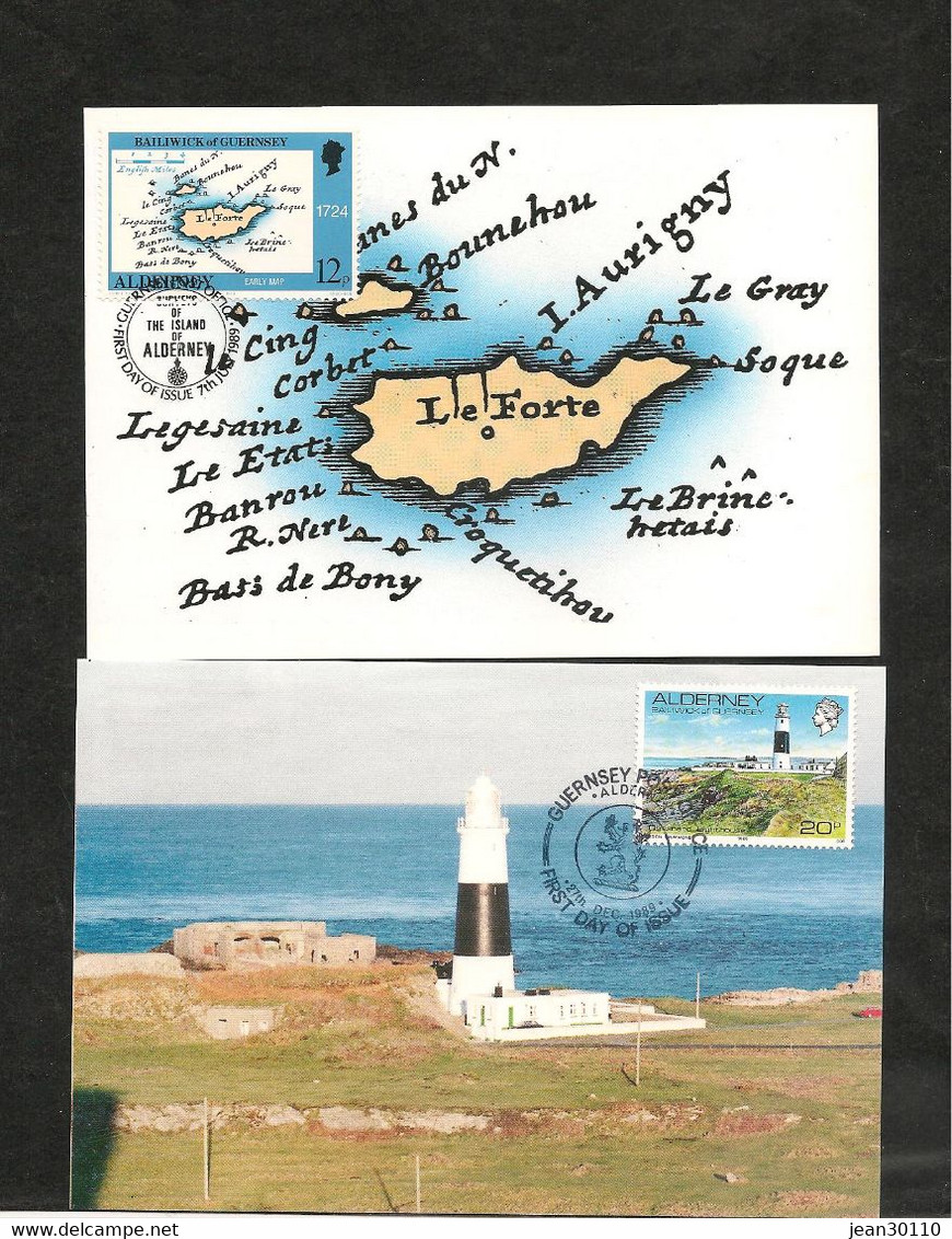 CARTES POSTALES  PREMIER JOUR DE PUBLICATION 7 JUIN 1989 ET 27 DEC 1989 - Alderney