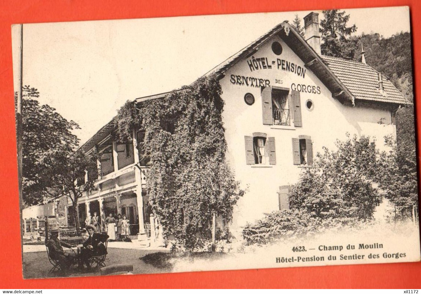 ZBA-08 Champ Du Moulin, Hotel Pension Du Sentier Des Gorges. Cachets Champ Du Moulin Et Corcellesl 1907 - Corcelles