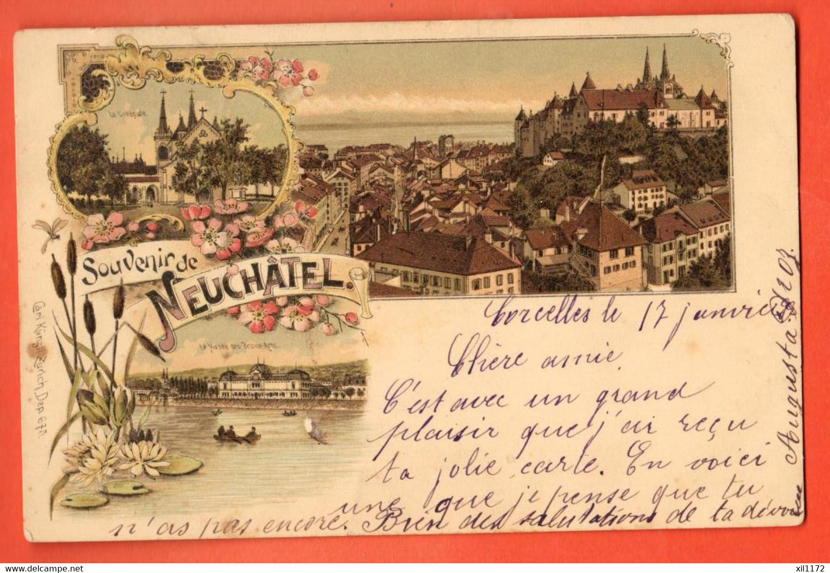 ZBA-10 RARE Souvenir De Neuchâtel, Fantaisie. Précurseur. Circulé En 1899 Vers Corcelles - Corcelles