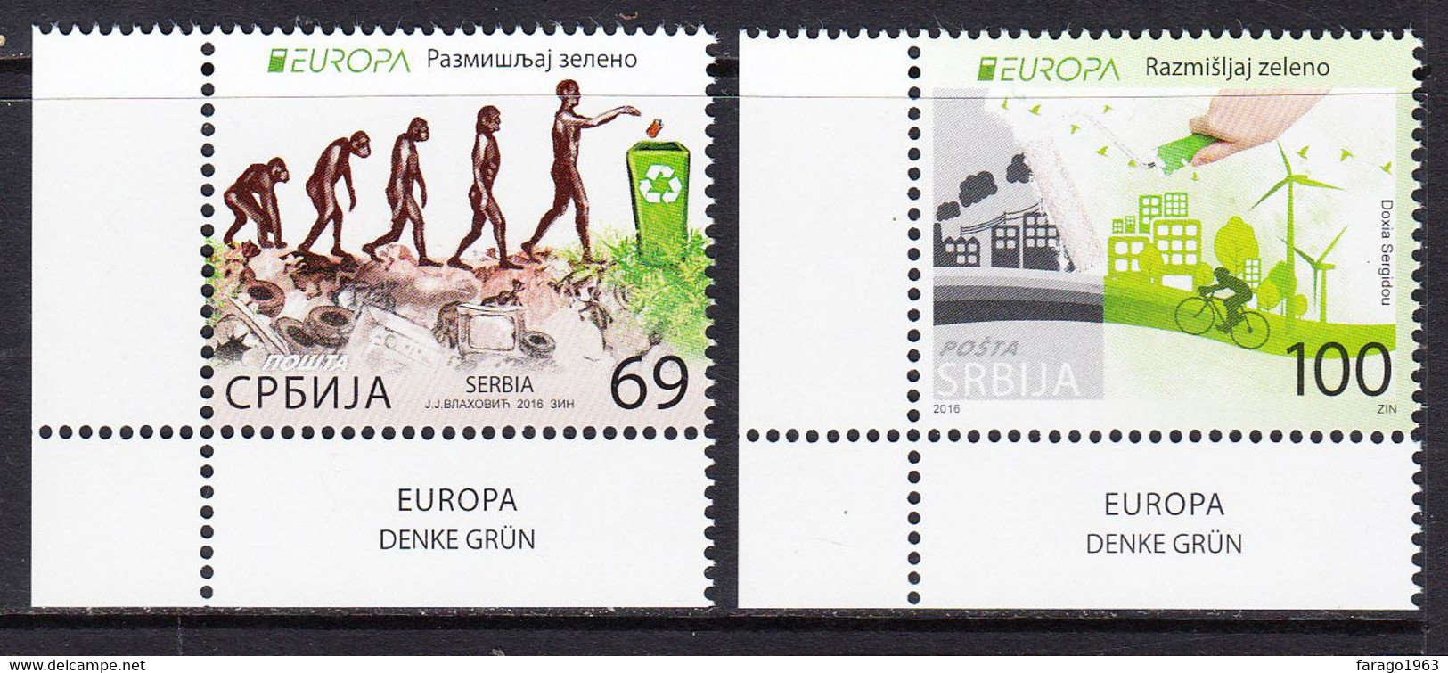 2016 Serbia Green Environment  Cycling Europa Complete  Set Of 2 MNH - Serbia
