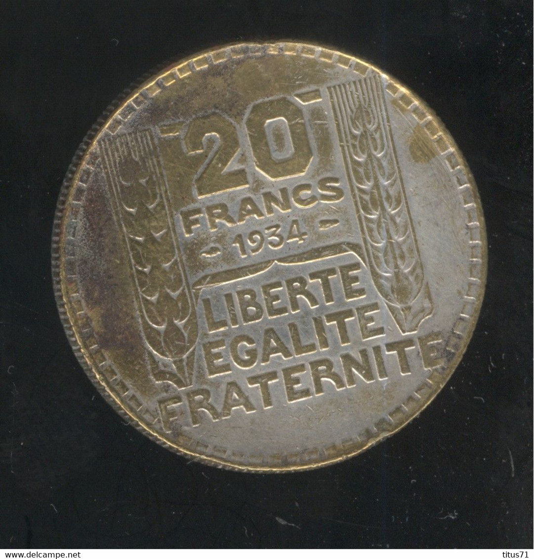 Fausse 20 Francs Turin 1934 - Laiton Partiellement Argenté - Exonumia - Variétés Et Curiosités