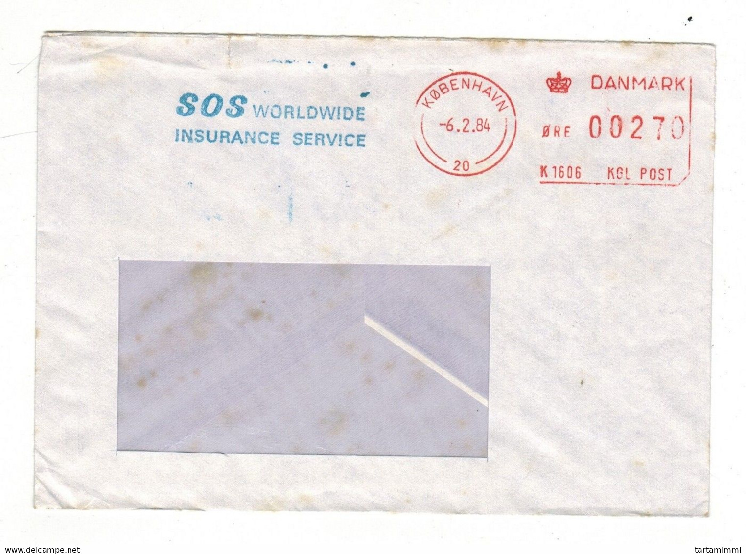 EMA METER STAMP FREISTEMPEL DANMARK 1984 SOS WORLDWIDE INSURANCE SERVICE - Franking Machines (EMA)
