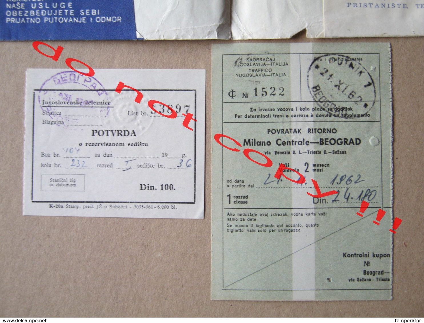 PUTNIK BEOGRAD JUGOSLAVIJA Folder / + Ticket: Povratak, Ritorno - Milano Centrale - Beograd ( 1962 ) - Europe
