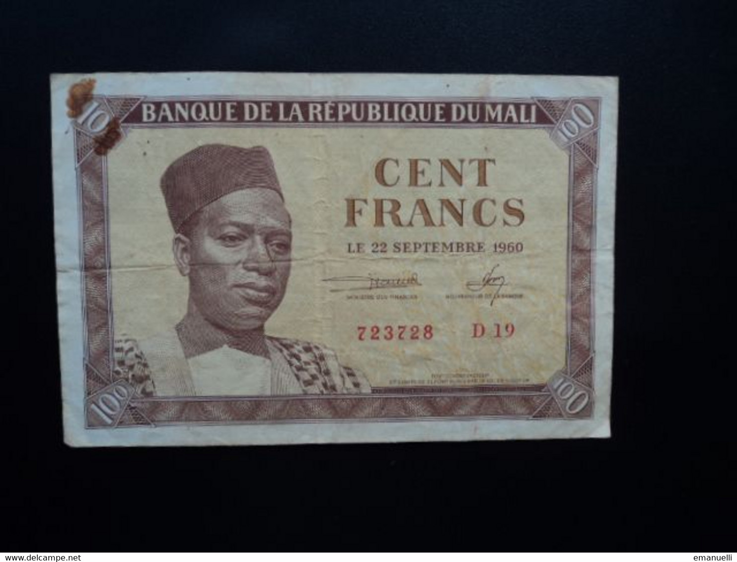 MALI * : 100 FRANCS    22.9.1960    P 2     Signature 1      Presque TTB - Mali