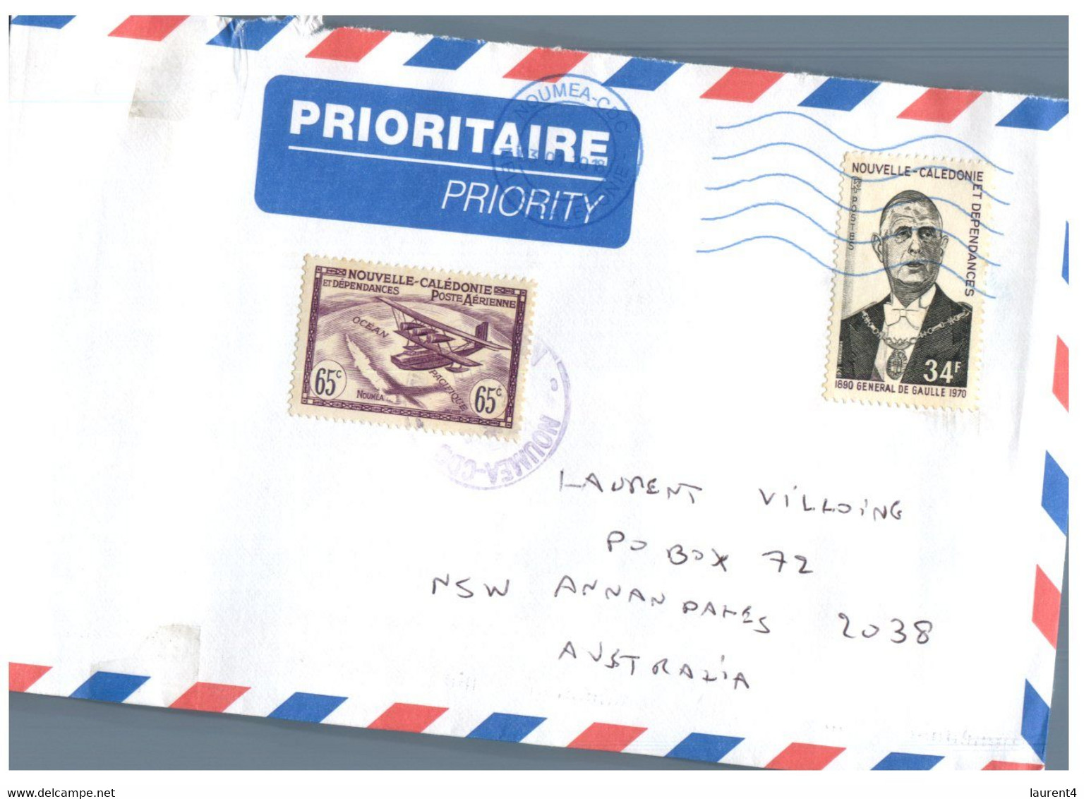 (P 10) (side) From French New Caledonia To Australia - Letter Poster With Older Stamps - Briefe U. Dokumente