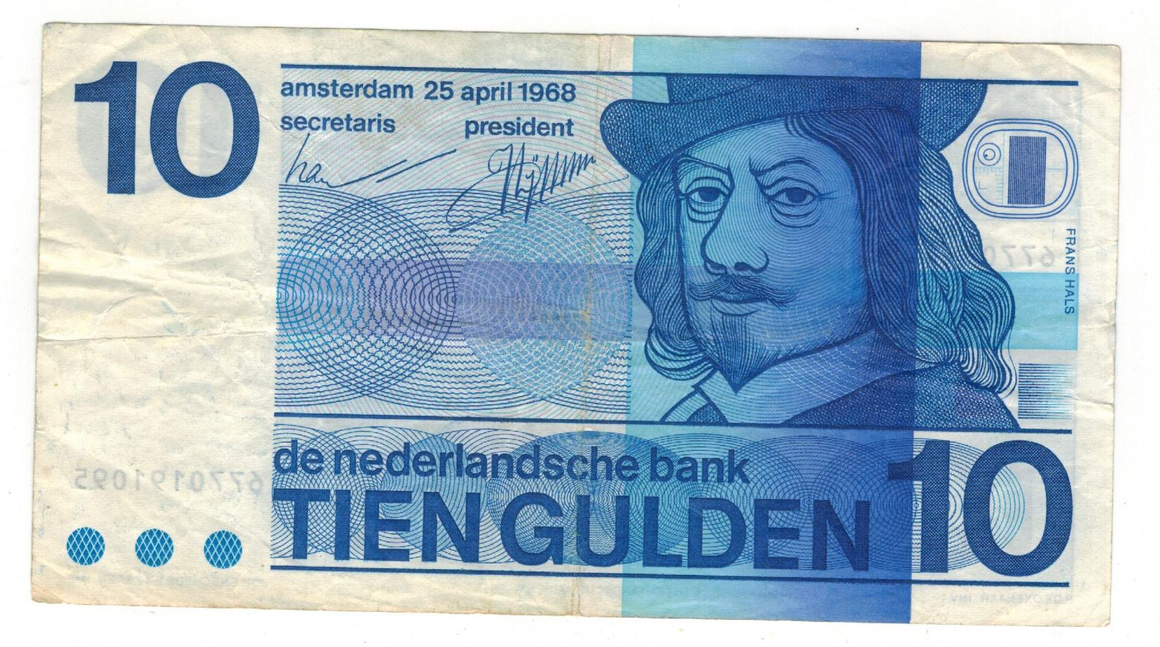 Netherlands, 10 Gulden 1968, F/VF - 25 Gulden