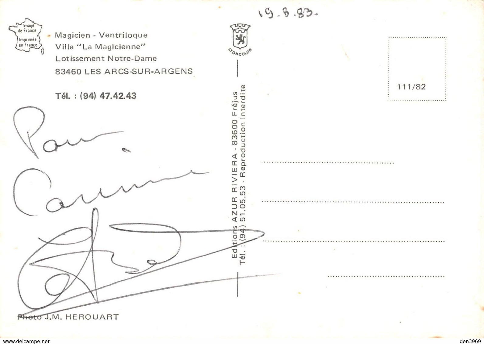 Les ARCS - Christian Bonard Ventriloque, Villa La Magicienne, Lotissement Notre-Dame - Signature, Autographe, Dédicace - Les Arcs