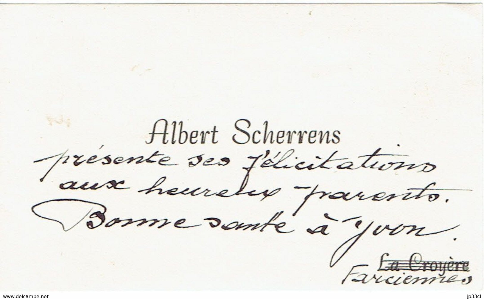 Ancienne Carte De Visite Autographe D'Albert Scherrens, Farciennes (1947) - Cartes De Visite