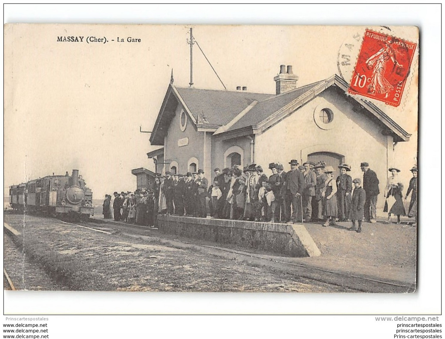 CPA 18 Massay La Gare Et Le Train Tramway Ligne D' Issoudun Vierzon - Massay