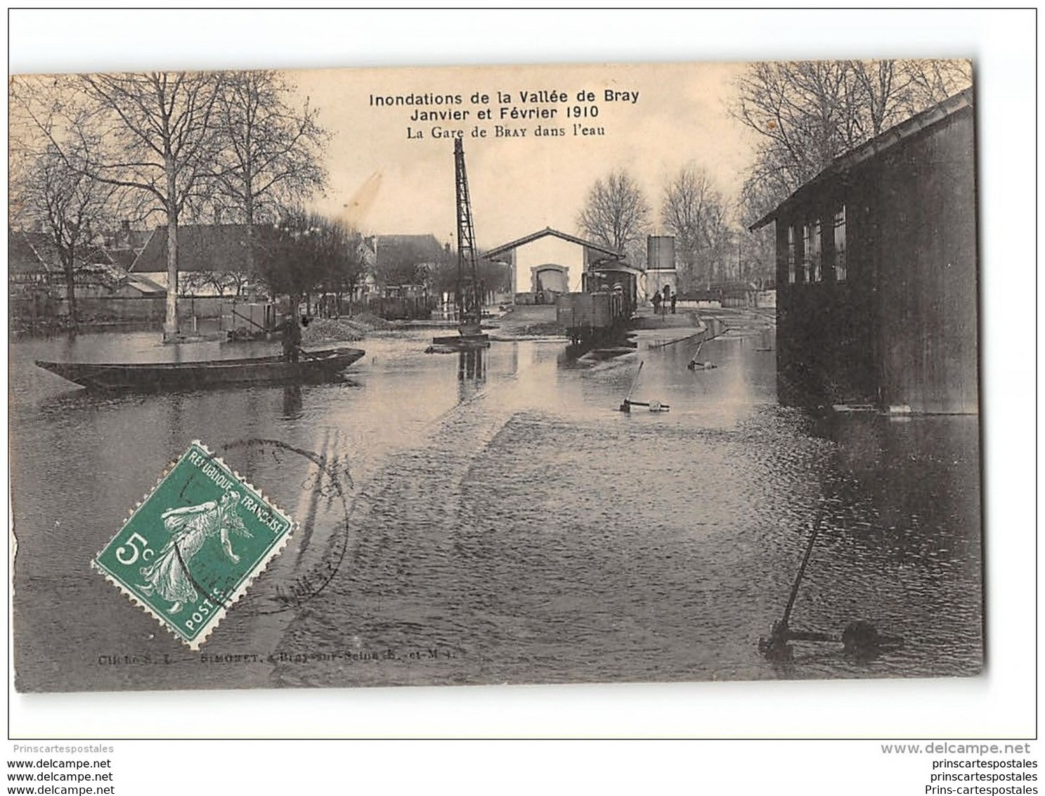 CPA 77 Bray Sur Seine Inondations De La Vallée La Gare Et Le Train Tramway Ligne De Bray Sur Seine Sablonnieres - Bray Sur Seine