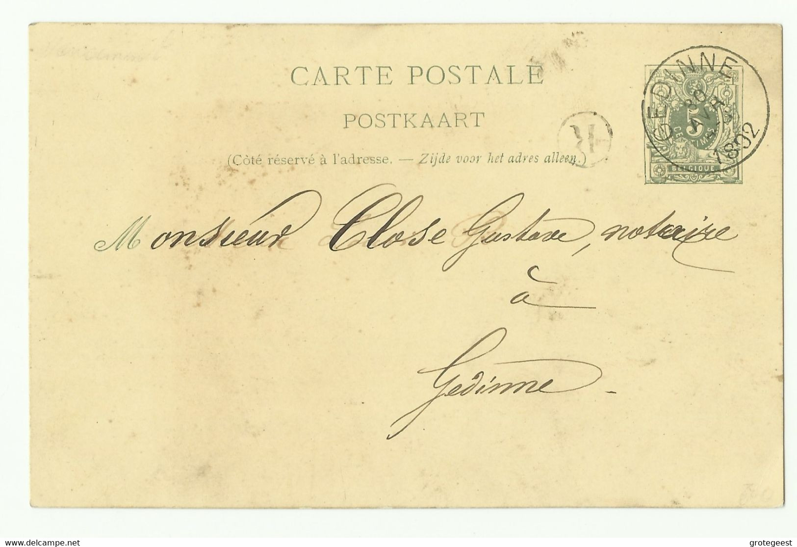 E.P. Carte 5c. Vert, Obl. Sc GEDINNE 30 Avril 1892 + Boîte R De VENCIMONT  - 16066 - Cartes Postales 1871-1909