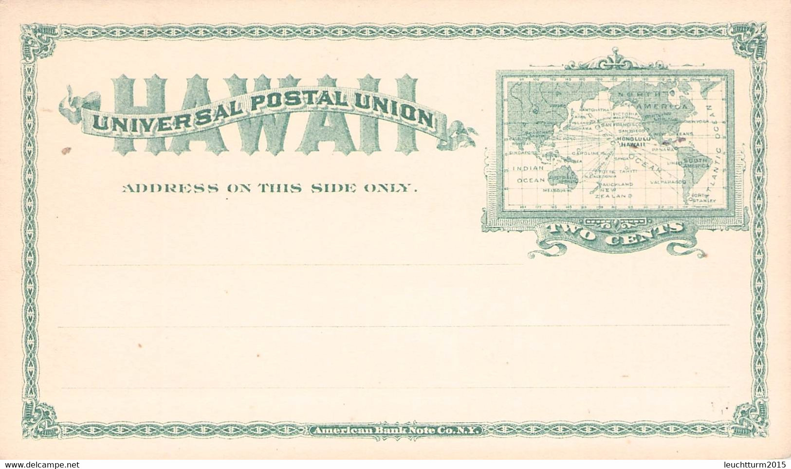 HAWAII - POSTCARD 2 CENTS (1898) Sc #UX8 /AS220* - Hawaii