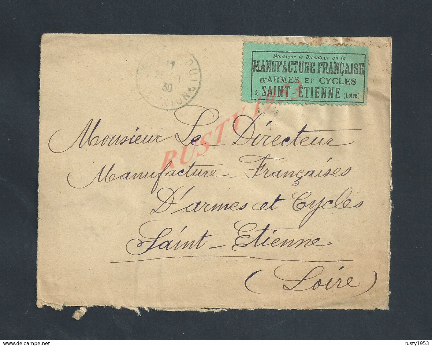 LETTRE BANDE DE 3 TIMBRES ECT DE LA RÉUNION 1930 POINTE DES GALETS MANUFACTURE D ARMES & CYCLES À SAINT ETIENNE FRANCE - Briefe U. Dokumente