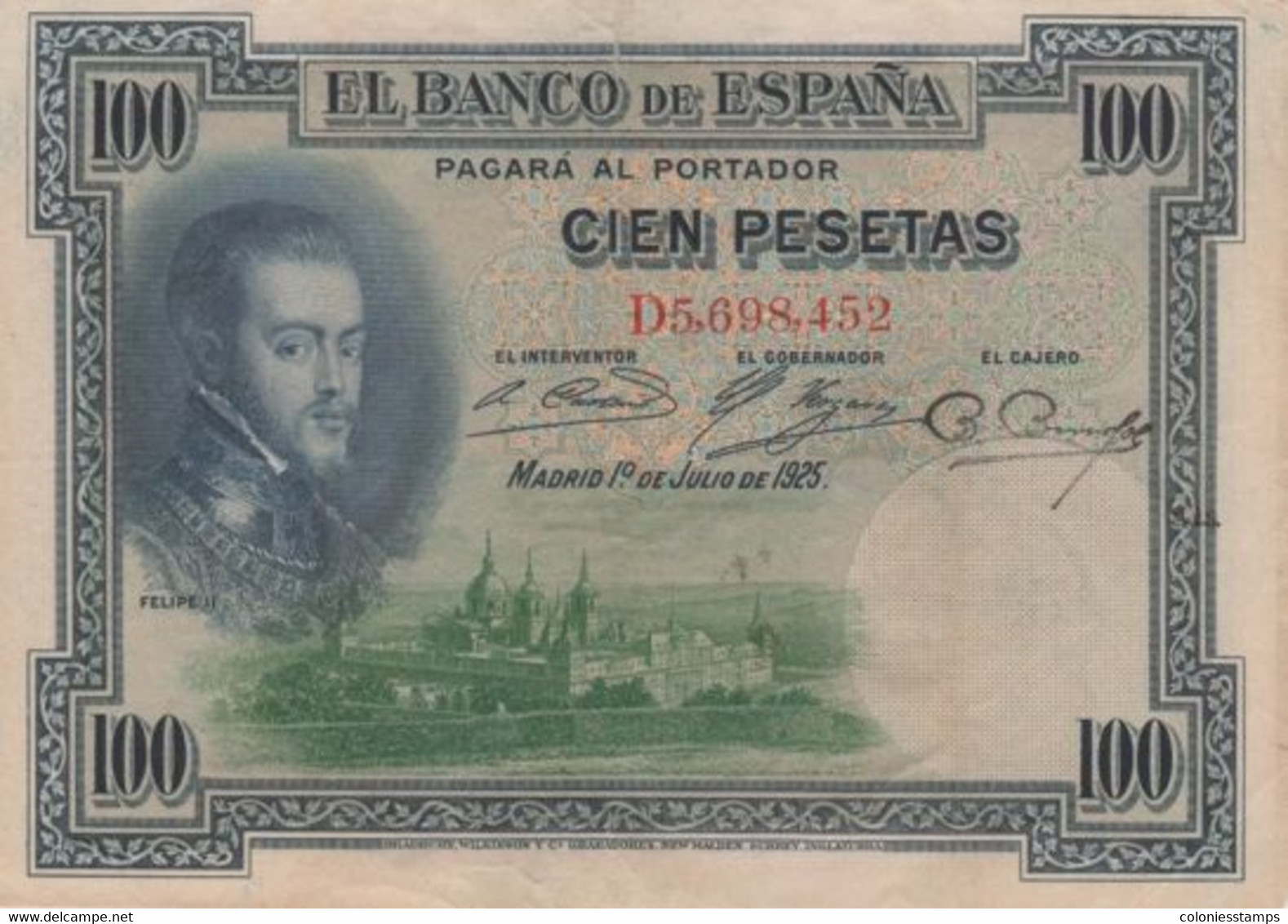 (B0084) SPAIN, 1925 (1936). 100 Pesetas. P-69c. VG - 100 Pesetas