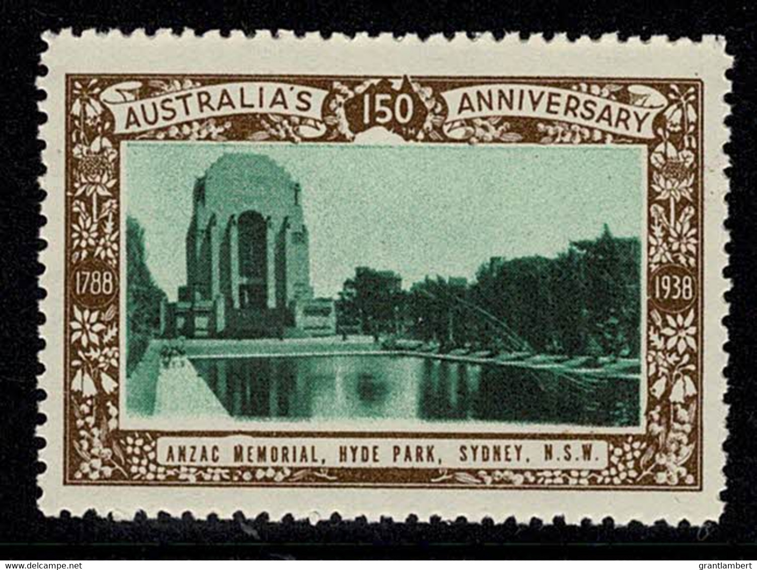 Australia 1938 ANZAC Memorial, Hyde Park, Sydney - NSW 150th Anniversary Cinderella MNH - Cinderelas