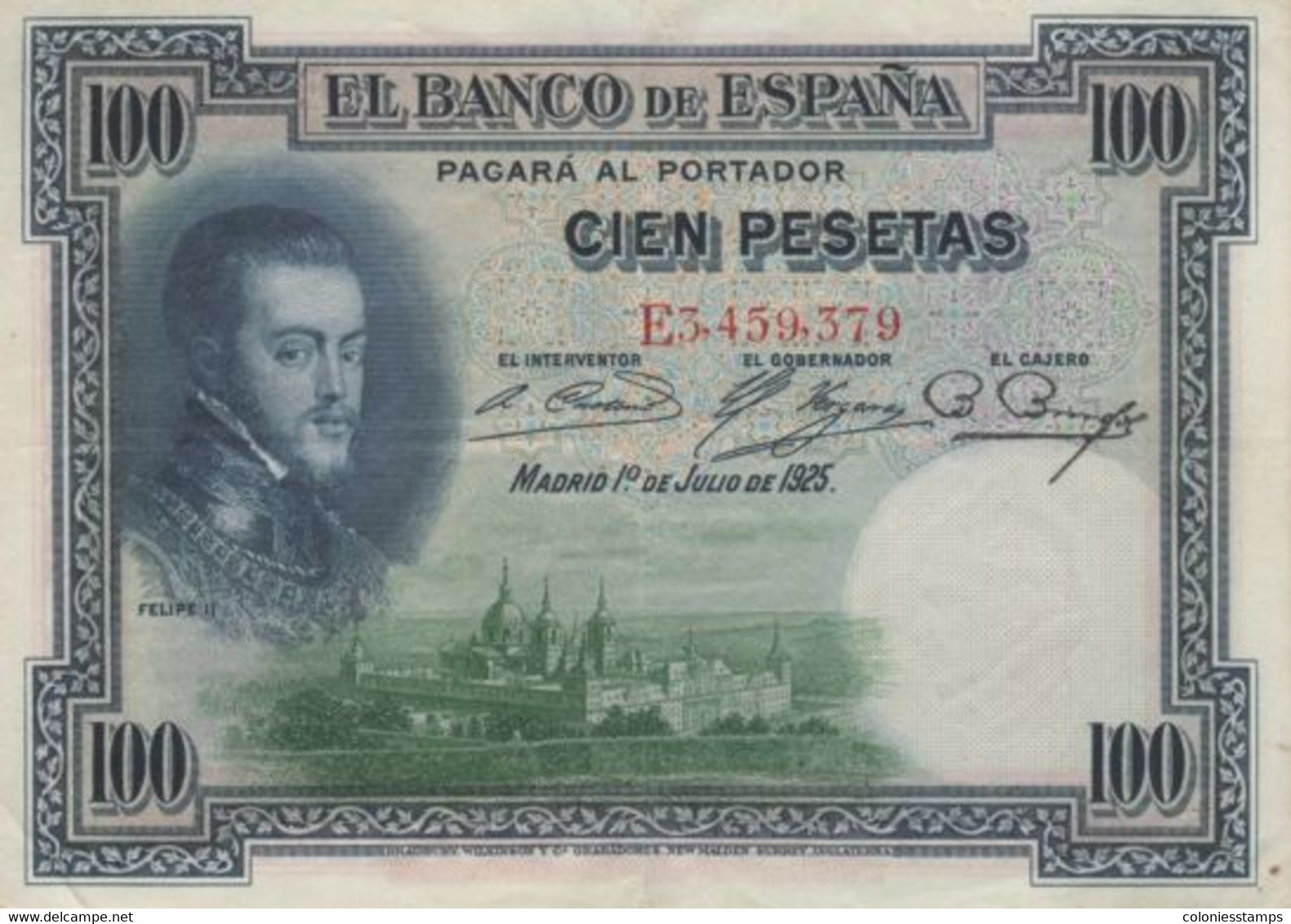 (B0083) SPAIN, 1925 (1936). 100 Pesetas. P-69c. VF - 100 Pesetas