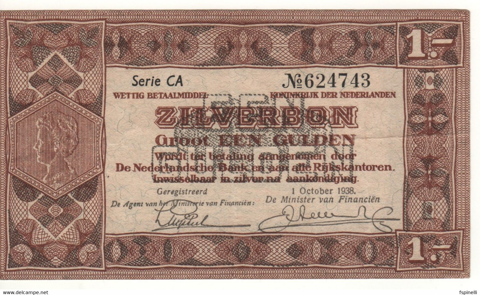 NETHERLANDS  1 Gulden   P61   Dated   1.10.1938 - 1 Florín Holandés (gulden)