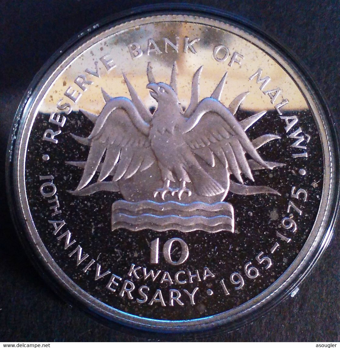 MALAWI 10 KWACHA 1975 SILVER PROOF "10th ANNIV. RESERVE BANK OF MALAWI "free Shipping Via Registered Air Mail" - Malawi