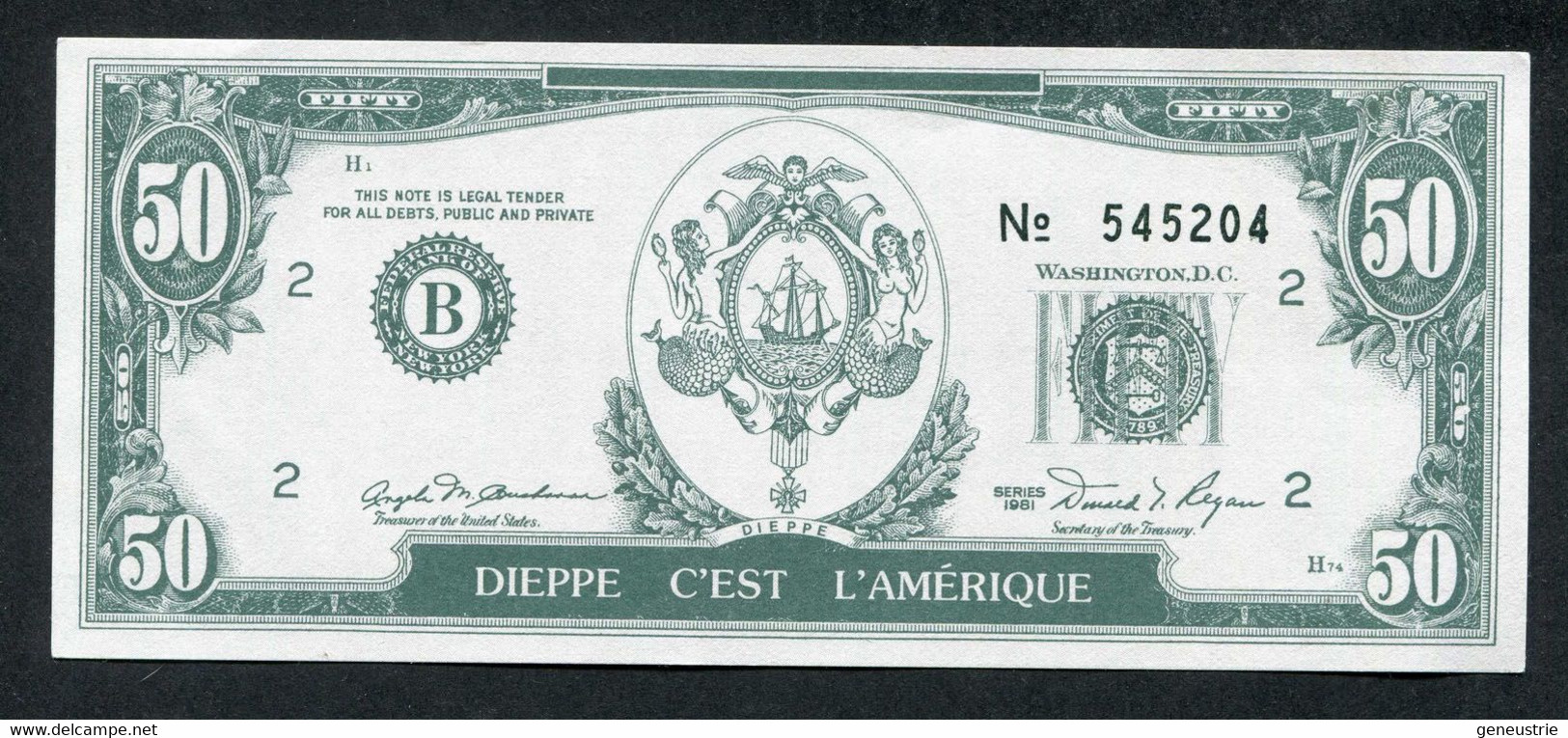 Billet De 50 Dollars "Dieppe C'est L'Amérique" Sovida Concessionnaire BMW Et SEAT à Rouxmesnil-Bouteilles (près Dieppe) - Specimen