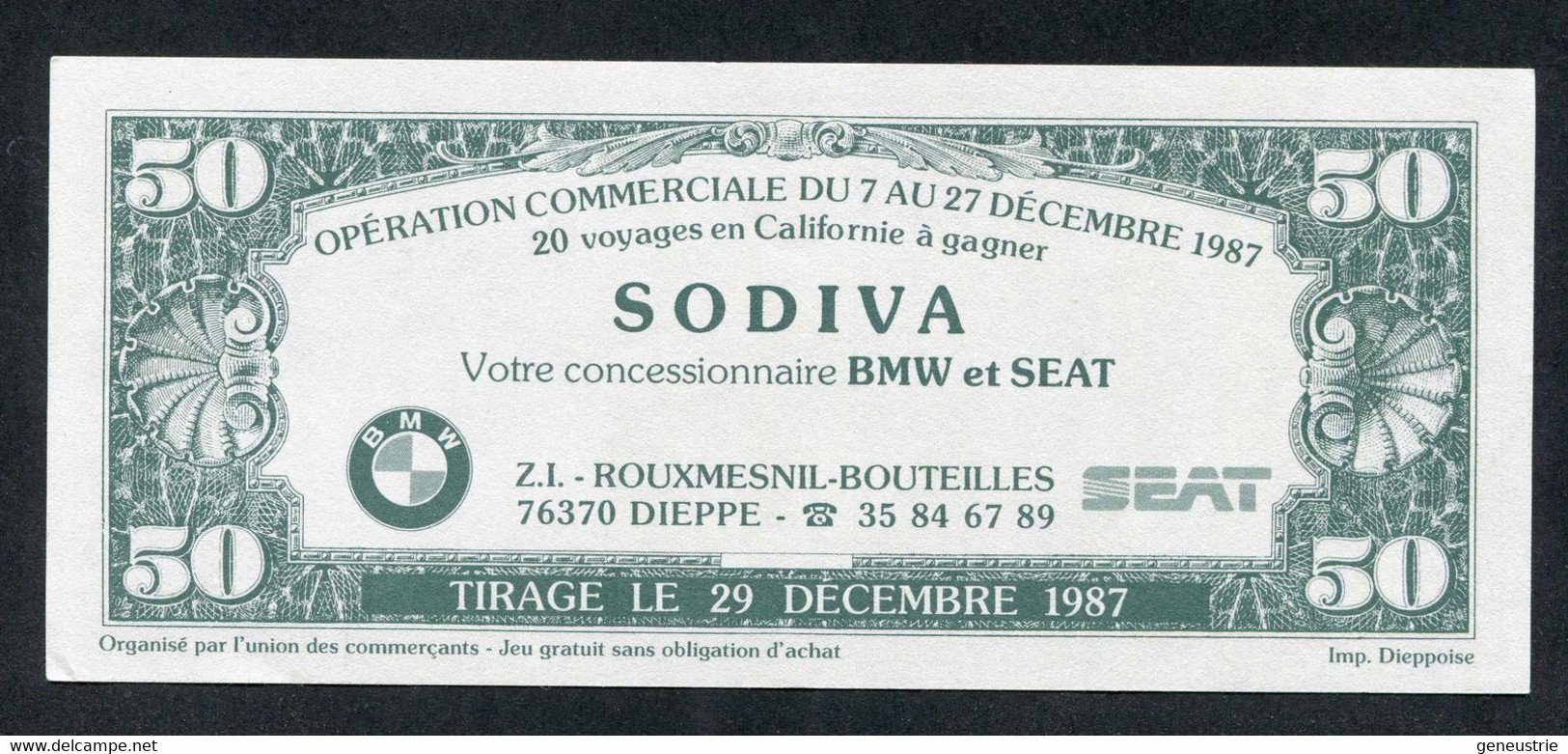 Billet De 50 Dollars "Dieppe C'est L'Amérique" Sovida Concessionnaire BMW Et SEAT à Rouxmesnil-Bouteilles (près Dieppe) - Specimen