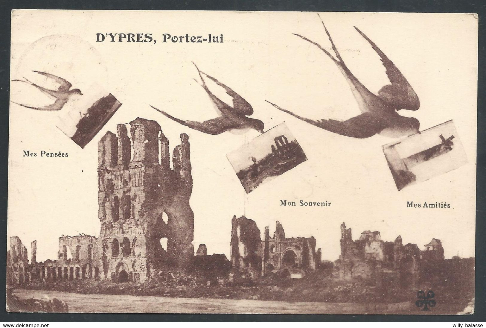 +++ CPA - Fantaisie - IEPER - D' YPRES Portez-lui ... - Oiseau - Hirondelle  // - Ieper