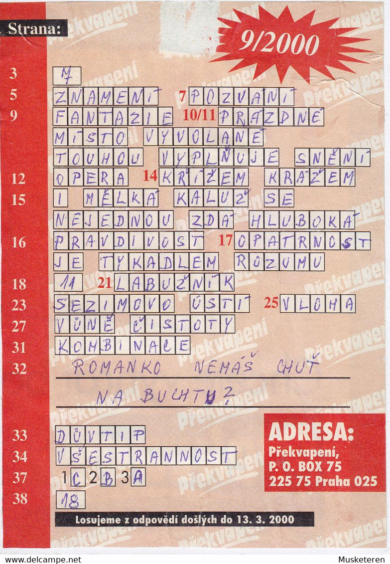 Czech Republic Postal Stationery Ganzsache Entier European Cultural City Prag Praha PARDUBICE 2000 - Ohne Zuordnung