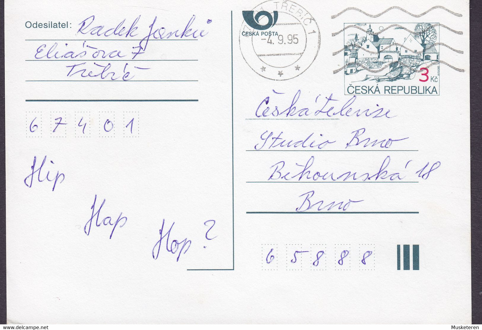 Czech Republic Postal Stationery Ganzsache Entier TREBIC 1996 BRNO - Non Classés