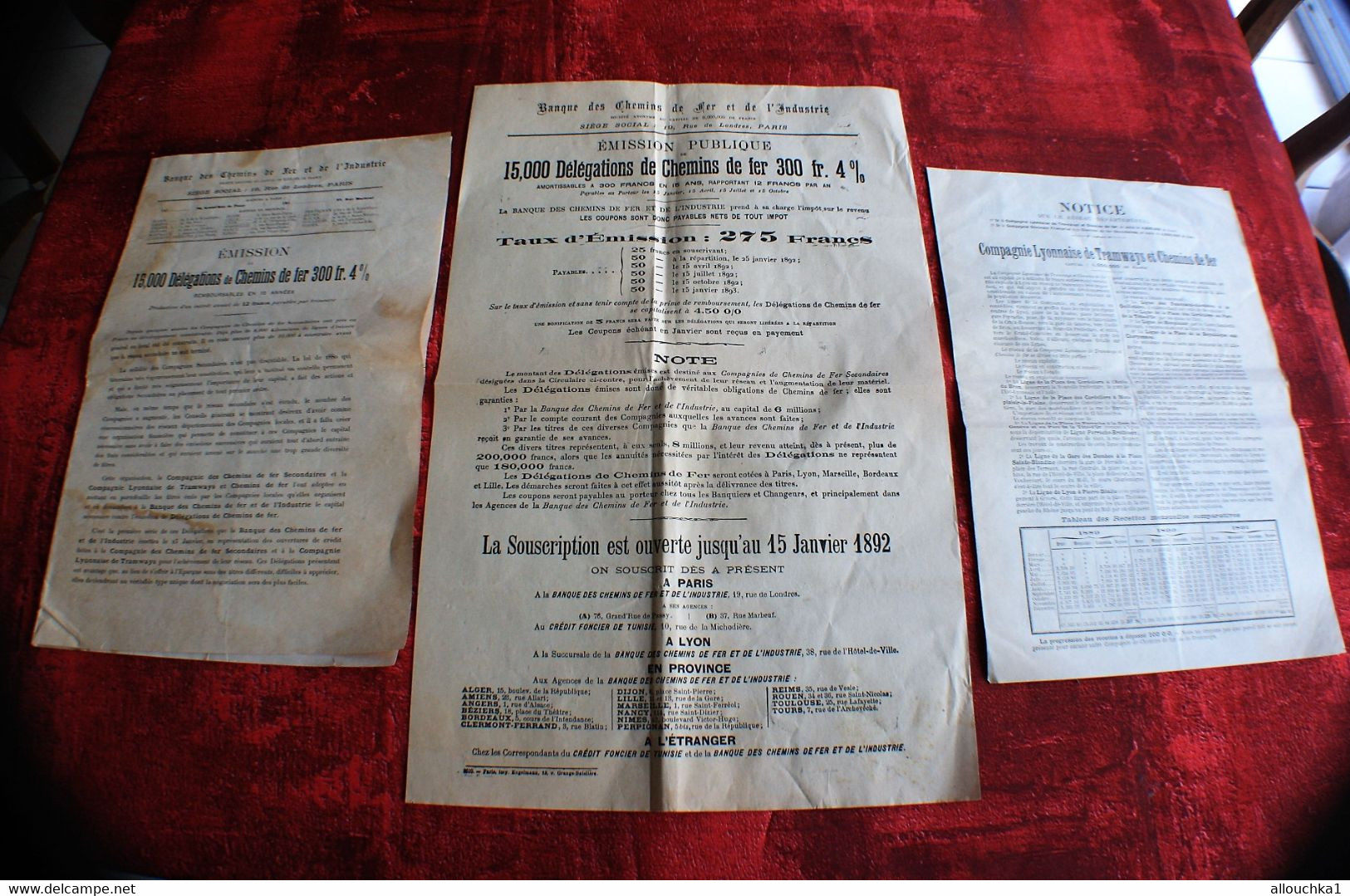 15 JANV 1882-SOUSCRIPTION  BANQUE DES CHEMINS DE FER & INDUSTRIE☛EMISSION PUBLIQUE 300FR 4%☛NOTICE TRAMWAYS CIE LYONNAIS - Transport