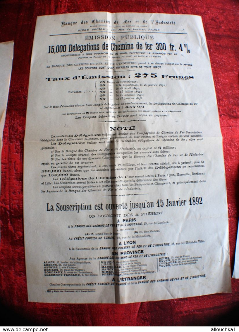 15 JANV 1882-SOUSCRIPTION  BANQUE DES CHEMINS DE FER & INDUSTRIE☛EMISSION PUBLIQUE 300FR 4%☛NOTICE TRAMWAYS CIE LYONNAIS - Transport