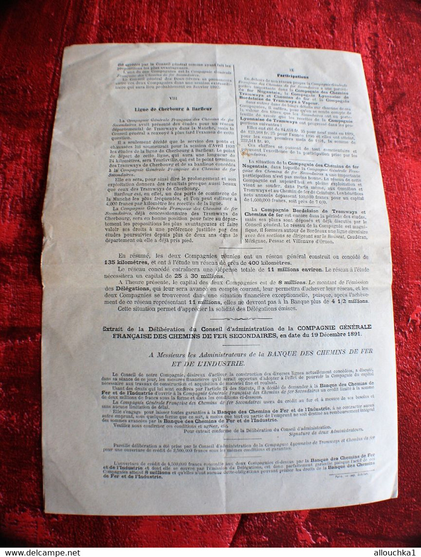 15 JANV 1882-SOUSCRIPTION  BANQUE DES CHEMINS DE FER & INDUSTRIE☛EMISSION PUBLIQUE 300FR 4%☛NOTICE TRAMWAYS CIE LYONNAIS