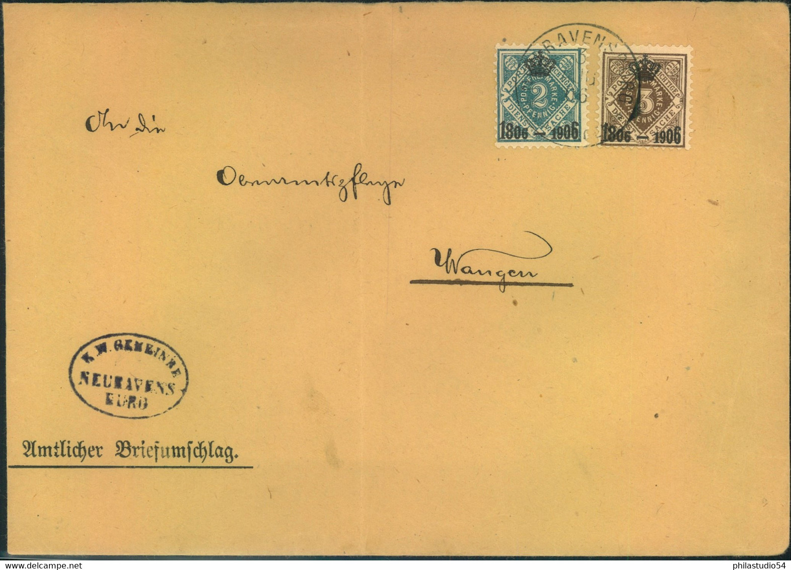 1906, Dienstbrief Mit 2 Und 3 Pfg. "Krönchen"-Aufdruck (Jubiläumsausgabe) Ab RAVENSBURG - Storia Postale
