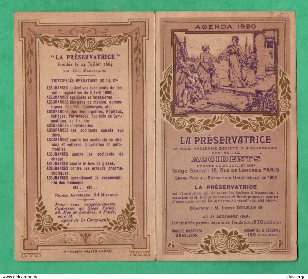 Calendrier Petit Format 1920 Des Assurances La Preservatrice ( Format Ouvert = 12cm X 13,5cm) - Petit Format : 1901-20