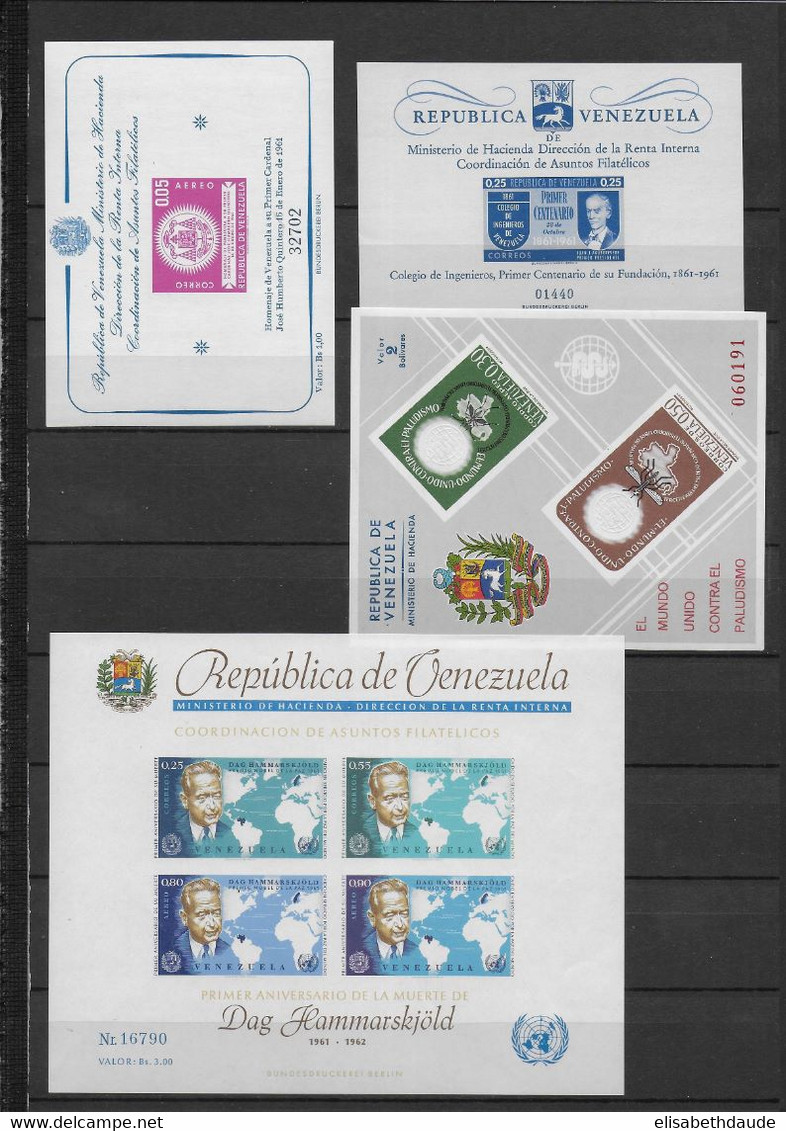 VENEZUELA - BEL ENSEMBLE De BLOCS ** MNH - YVERT N°1/11+12/19+20/27+29/31 + Mi1454/56B - COTE = 300 EUR. - 9 PAGES - Venezuela