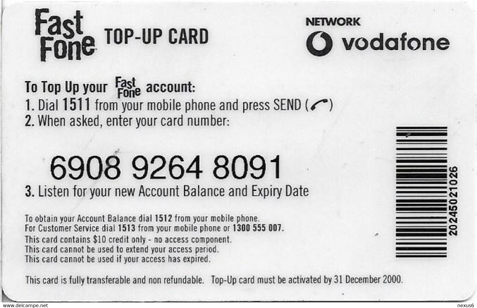 Australia - Vodafone - South Park, Kenny, Exp.31.12.2000, GSM Refill 10$, Used - Australia