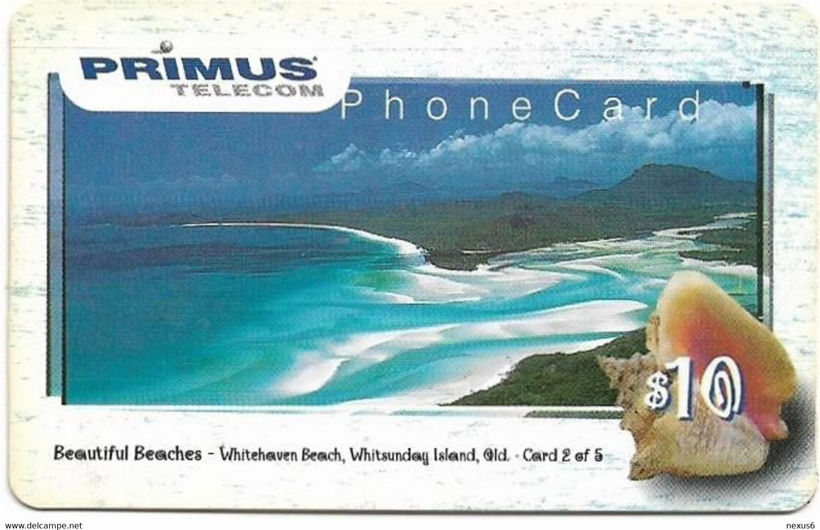 Australia - Primus - Beautiful Beaches Series, Whitehaven #2, Shell, Exp.06.2000, Remote Mem. 10$, Used - Australia