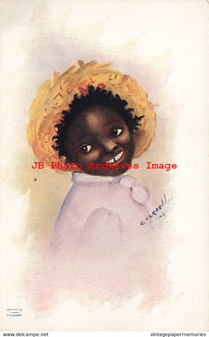 313909-Black Americana, L.M. Johnson 1905, Signed Cockrell, Smiling Girl Or Boy In Straw Hat - Black Americana