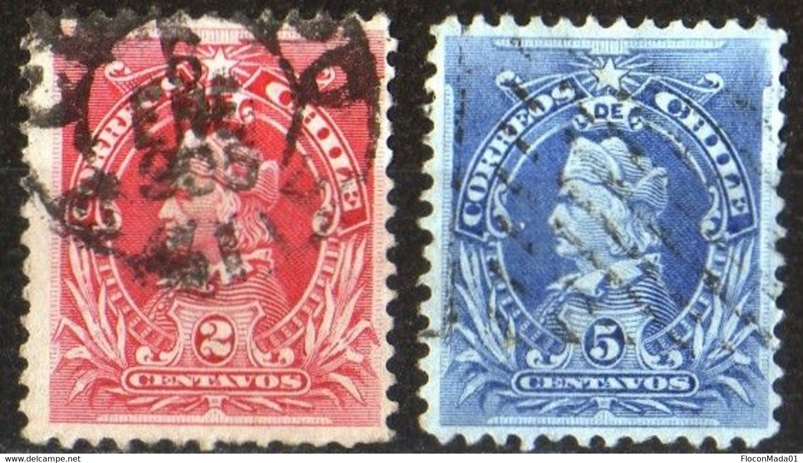 Chili 1901 Ch. Colomb / Columbus 2c Red + 5c Blue N° 43 + 44 - Cile