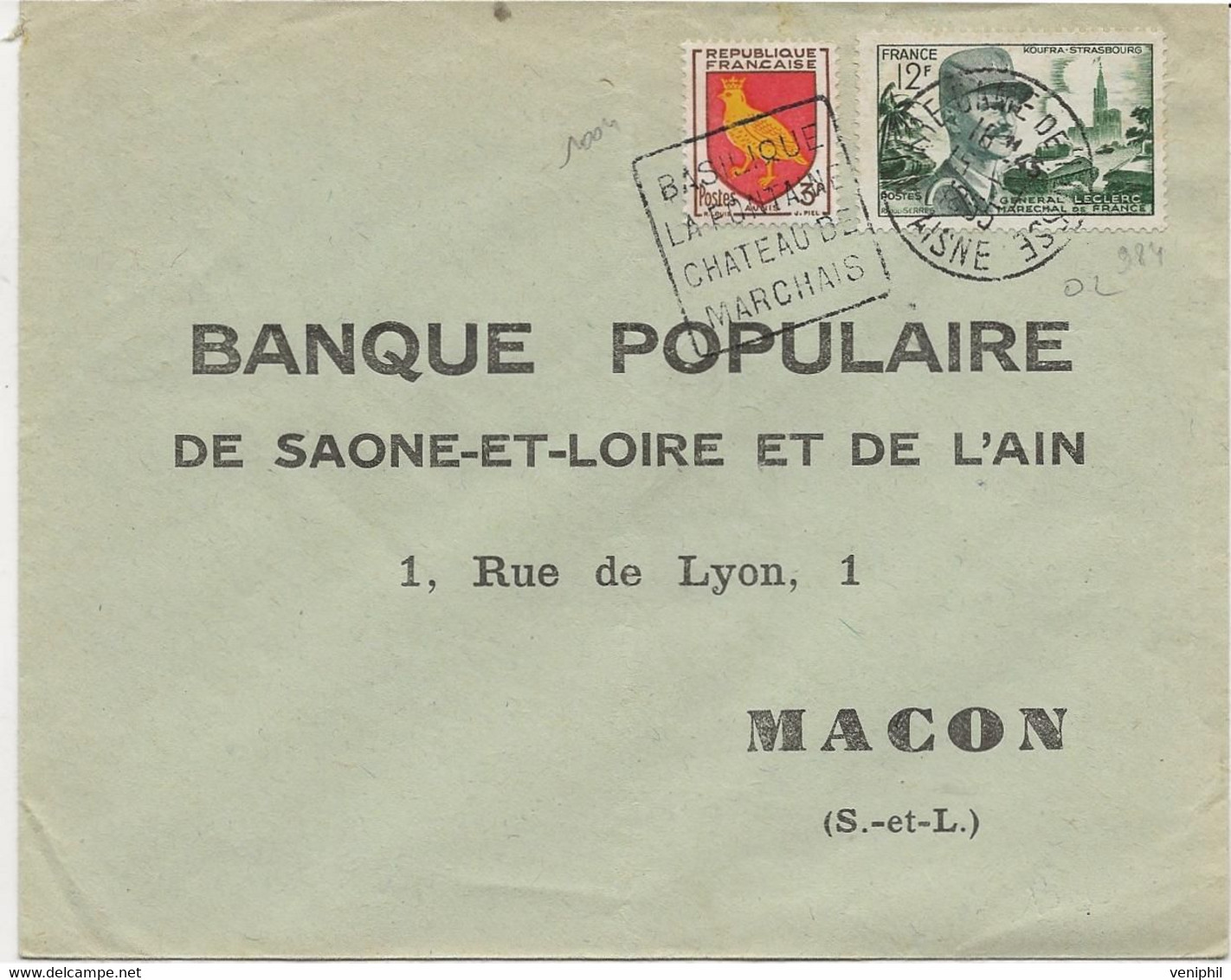 LETTRE OBLITERATION DAGUIN " NOTRE DAME DE LIESSE -AISNE- BASILIQUE / LA FONTAINE / CHATEAU DE MARCHAIS / 1955 - Maschinenstempel (Sonstige)