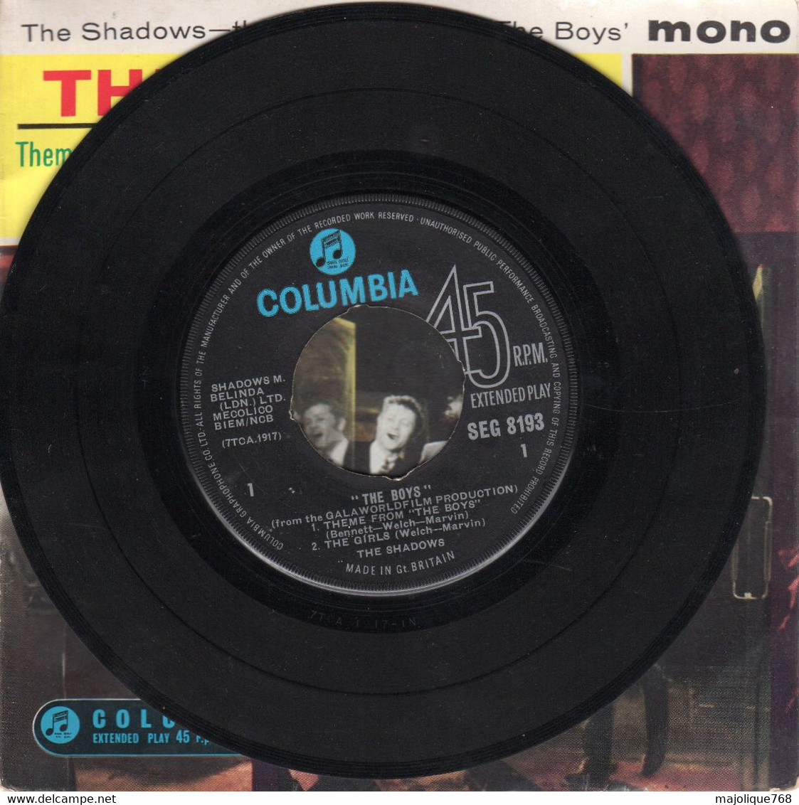 Disque The Shadows  - Theme From "The Boys" - Columbia SEG 8193 U K 1962 - Strumentali