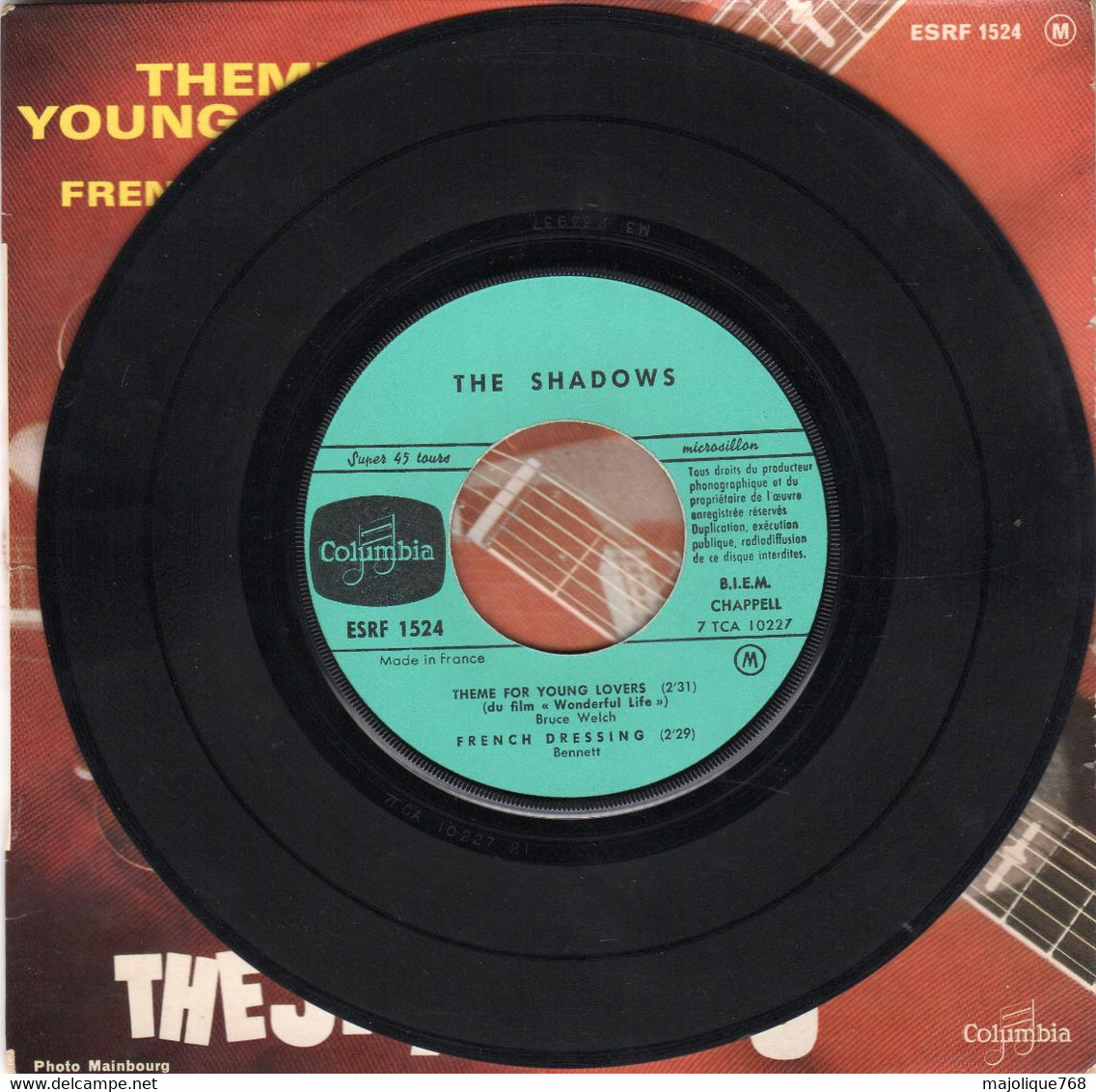 Disque The Shadows  - Theme For Young Lovers - French Dressing - Columbia ESDF 1524 France 1964 - Instrumental