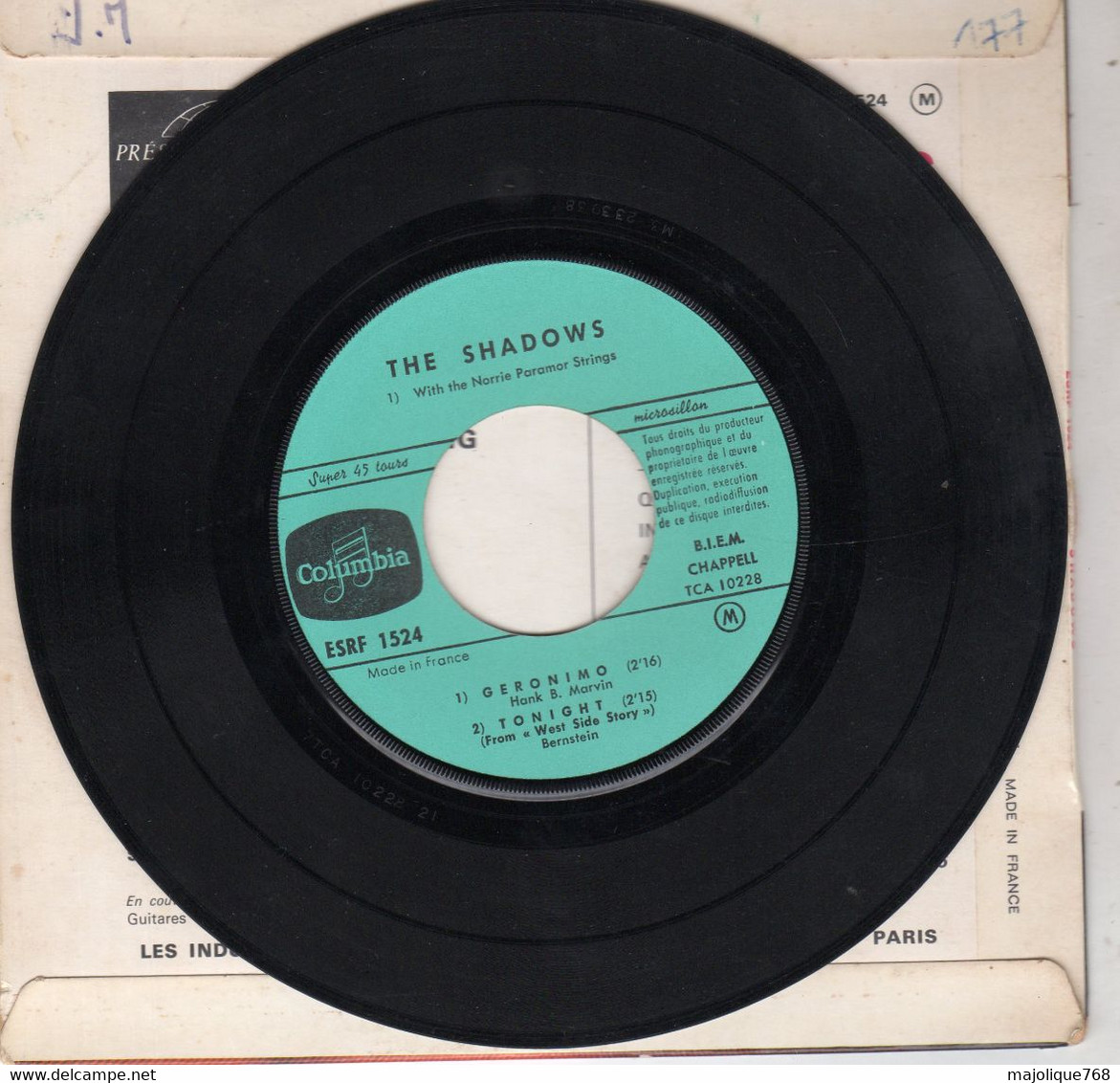 Disque The Shadows  - Theme For Young Lovers - French Dressing - Columbia ESDF 1524 France 1964 - Strumentali