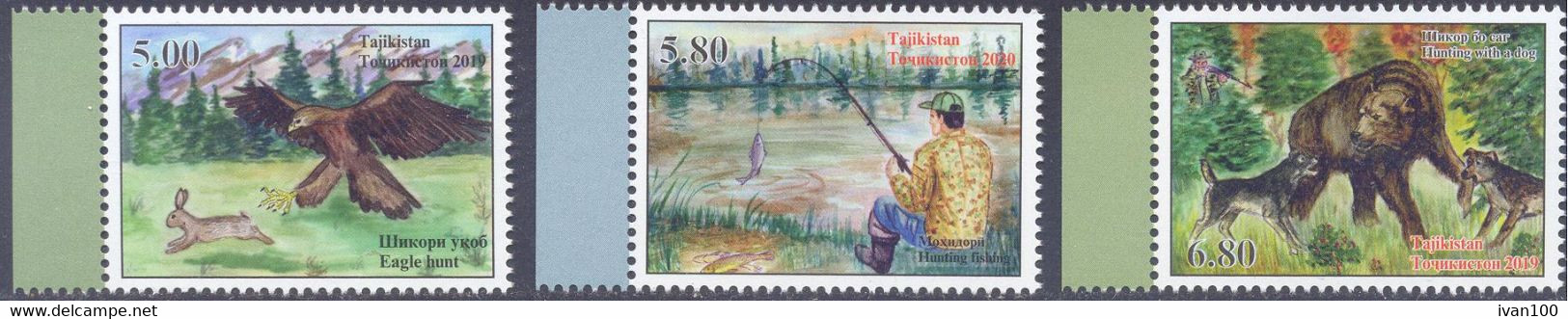 2020. Tajikistan, Hunting And Fishing, 3v Perforated, Mint/** - Tadschikistan