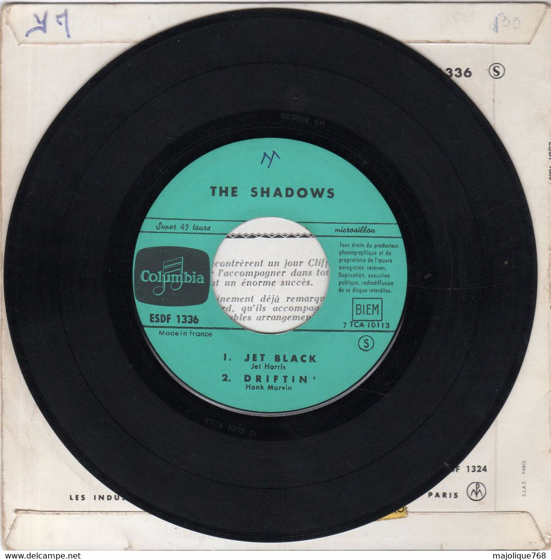 Disque The Shadows - Apache - Columbia ESDF 1336 France 1960 - Instrumentaal