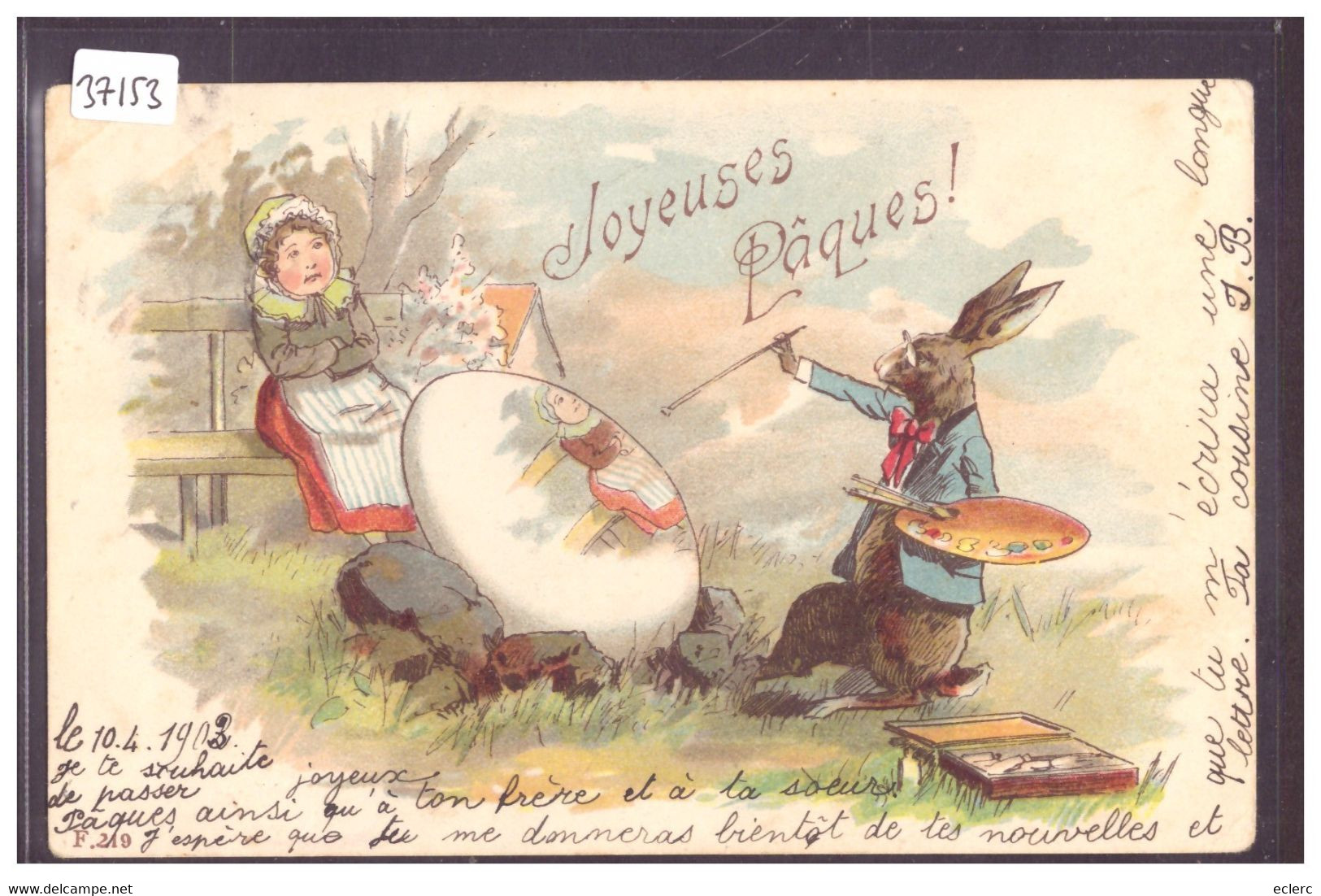 JOYEUSES PAQUES - LAPIN HUMANISE PEINTRE - TB - Easter